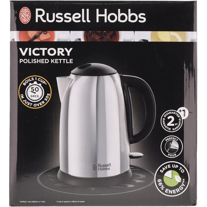 Чайник Russell Hobbs 1,7 л, 2400 Вт Victory полірований з нержавіючої сталі (функція приготування під тиском, знімний фільтр від накипу, оптимізований носик виливу, знімне маркування кількості наповнювача) Чайник для чаю 23930-70 Чайник 1,7л