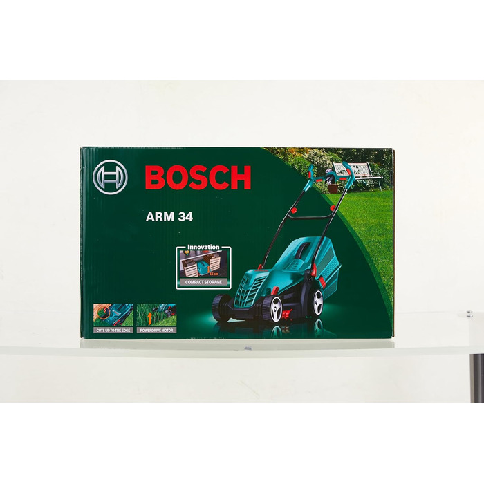 Електрична газонокосарка Bosch ARM 34 (травозбірник, картонна коробка, висота зрізу 20-70 мм, ширина зрізу 34 см, 11 кг, 1300 Вт) Газонокосарка ARM34