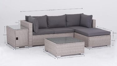 Насолоджуйтесь набором для відпочинку Fit Rattan Poly Rattan Lounge Меблі з 3-місного дивана, табуретки, столу з місцем для зберігання та столом для зберігання зі скляною стільницею