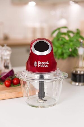 Електричний подрібнювач Russell Hobbs скляний контейнер з кришкою для зберігання Desire Red (500 мл, подрібнювач овочів, блендер, мульти-& універсальний подрібнювач овочів, фруктів і м'яса) 24660-56