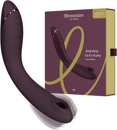 Вібратор точки G Womanizer OG - Стимулятор точки G Pleasure Air для неї - Вібратор точки G і клітора - водонепроникна кліторальна присоска з вібраціями для жінок і пар - Aubergine Og Aubergine Lube