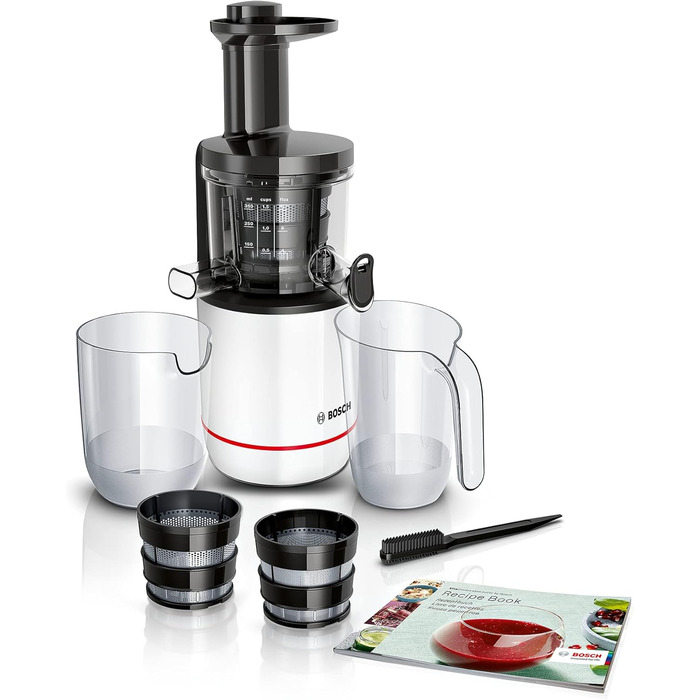 Соковижималка Bosch SlowJuicer VitaExtract MESM500W, вітамінний сік, дуже тихий, легке очищення, для твердих фруктів і овочів, без бісфенолу А, 150 Вт, білий Стандарт