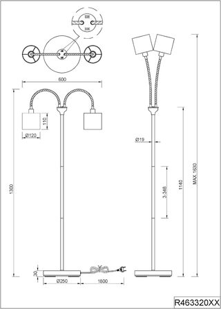 Торшер Reality Lighting Tommy R46335979, матовий метал, тканинний абажур золотого кольору, ексклюзивний 5 шт. E14 (чорний, торшер 2-полум'я)