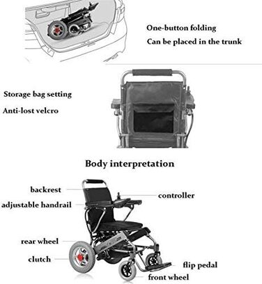 Електричне інвалідне крісло для дорослих, портативне інвалідне крісло з алюмінієвого сплаву, складаний електричний скутер, підходить для людей похилого віку та людей з обмеженими можливостями