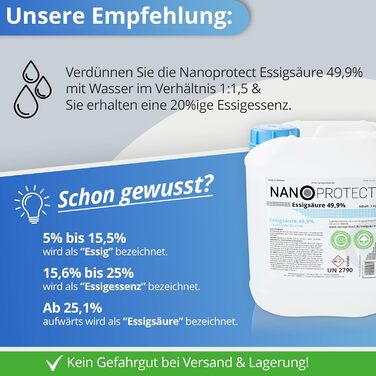 Оцтова кислота Nanoprotect У комплекті з розпилювачем під тиском Ідеальний засіб для чищення та видалення накипу Для дому та саду Преміум-якість - Зроблено в Німеччині, 10 кг