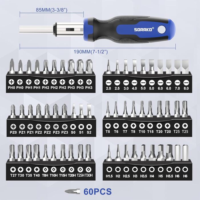 Набір магнітних викруток SORAKO 118 шт. , вкл. викрутки з храповиком, біти, прецизійні викрутки, ізольовані викрутки, тестер напруги, для ремонту вдома та в офісі 118PCS