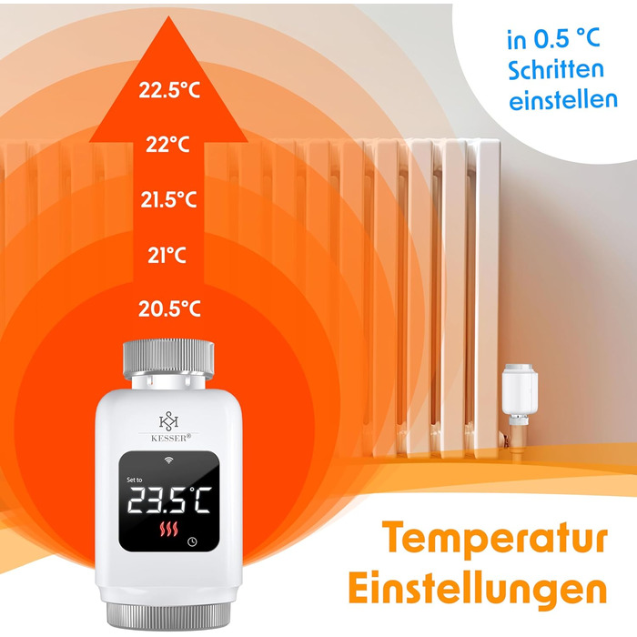 Радіаторний термостат KESSER WiFi Контролер опалення Термостат опалення WLAN з керуванням через додаток Smart Home Термостат Alexa, Google Assistant з 6 радіаторними вентилями Збережіть енергію та витрати