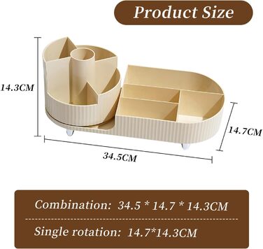 Органайзер для макіяжу, органайзер для пензлів для макіяжу, що обертається на 360, органайзер для макіяжу та косметики великої місткості, підходить для туалетного столика, ванної кімнати, спальні, зберігання столу