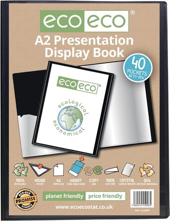 Перероблених 40 кишень Презентаційна книга чорного кольору, eco008, чорно-чорна 40 кишень A2, 2 50