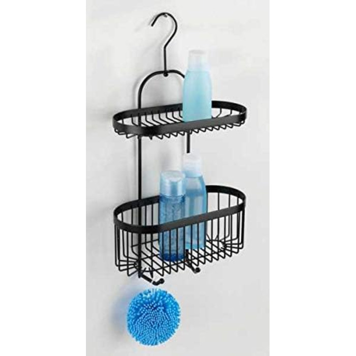 Душова стійка WENKO Bathroom Caddy Classic Plus Black, настінний кошик з високоякісним захистом від іржі, 26,5 x 47 x 12,5 см, чорний Duo (Caddy) Single