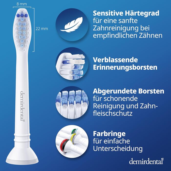 Чутливі насадки demirdental підходять для змінних щіток Philips Sonicare, м'які насадки для чутливих зубів, білі, HX6058, 8 шт.