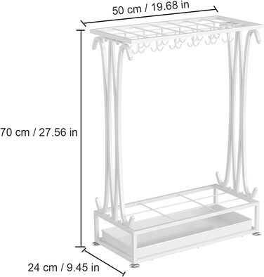 Дуже велика біла металева на 21 отвір Прямокутна підставка для парасольки Тримач для палиць з 24 гачками та вільним нижнім лотком для витоку дощової води 70*50*24см 70x50x24см білий, 23