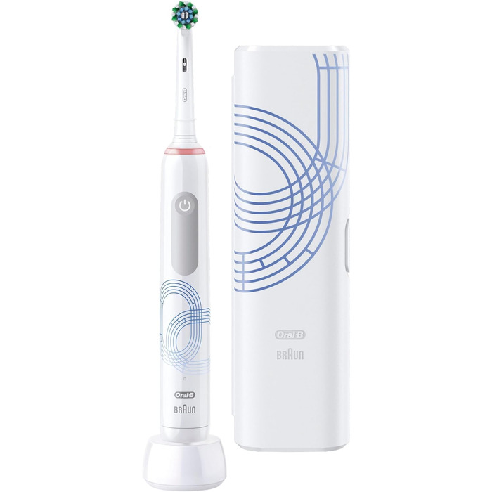 Електрична зубна щітка Oral-B PRO 3 3500, 2 щітки, з 3 режимами чищення та візуальним контролем тиску на 360 для догляду за зубами, дорожній кейс, подарунок чоловікові/жінці, чорний (Олімпія)