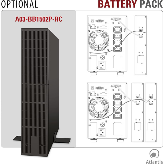 ДБЖ Atlantis A03-OP1502P PRO PRO UPS OnLine Сервер з подвійним перетворенням чистої синусоїди 1500 ВА 1350 Вт, вежа, РК-дисплей, USB, послідовний RS-232, 4 виходи IEC, слот SNMP, 3x12V-9Ah