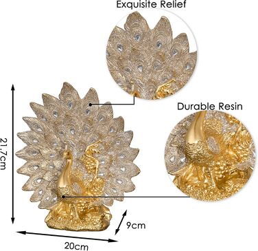 КОЛЕКЦІЇ ТЕРЕЗИ Сучасна прикраса вітальні із золотим павичем, статуетки павичів із смоли для прикраси будинку, золоті розкішні павичі прикраси скульптури фігурки, подарунок павич для прикраси столу, центральна частина, висота 21.6 см