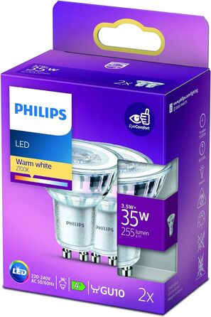 Лампи Philips LED Classic GU10 Warm Glow (50 Вт), світлодіодні плями з рефлектором із регулюванням яскравості та теплим білим світлом, енергозберігаючі лампи з тривалим терміном служби (35 Вт, 2 упаковки (3 шт. в упаковці), теплий білий)