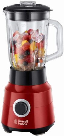 Міксер Russell Hobbs скляний контейнер 1,5 л Desire Red (потужний двигун 0,9 к.с., функція імпульсу/подрібнення льоду, ніж з нержавіючої сталі, блендер без бісфенолу А, електричний подрібнювач, смузі-машина) 24720-56