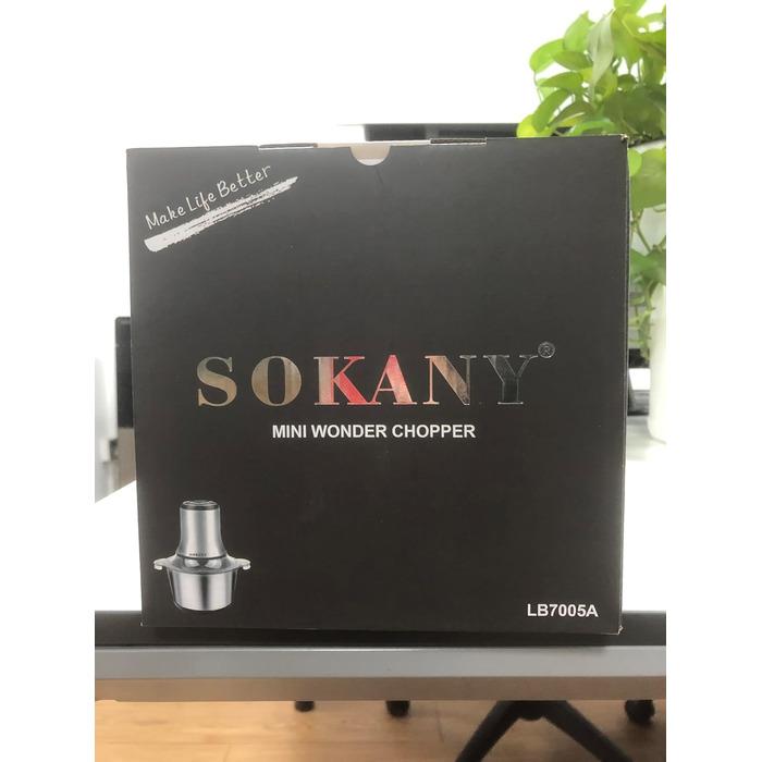 Подрібнювач SOKANY 800W Кухонний електричний з чашею з нержавіючої сталі 3 л, мульти-подрібнювач з 2 режимами швидкості, м'ясорубка з 4 лезами для м'яса, цибулі, фруктів, овочів LB7005A, 800 Вт, 3 л