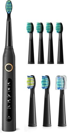 Чорний, 5 Modes Timer 8 Replacement Heads Electric Toothbrush for Adults -