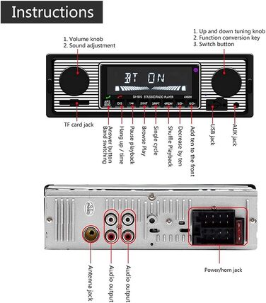 Автомобільний MP3-плеєр Bluetooth Вінтажне автомобільне радіо Bluetooth MP3-плеєр AUX Класична автомобільна стереосистема з пультом дистанційного керування