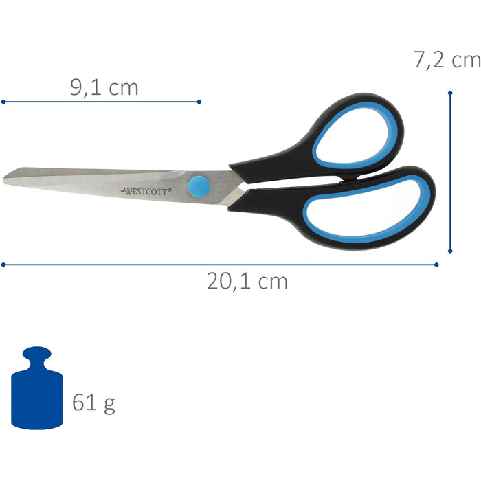 Ножиці Westcott E-30283 00 Easy-/Softgrip, пластикова ручка, 20 см, 12 шт. , упаковка 12 шт. , чорний/синій