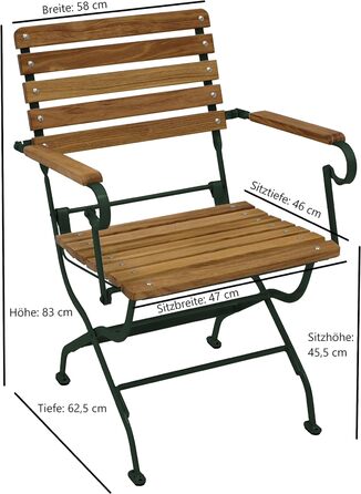 Розкладне крісло садове крісло Passau з підлокітниками, каркас плоский сталевий темно-зелений з порошковим покриттям, ламелі робінія, вуличні