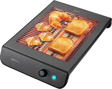 Тостер Cecotec Turbo EasyToast InoxDark Flat для всіх видів хліба та випічки, 900 Вт, 3 резистора, 6 рівнів потужності, лоток для крихт, обробка з нержавіючої сталі чорного кольору