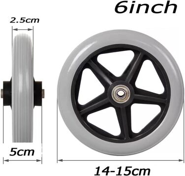 Колеса для інвалідних візків '6 7 8 Колеса для інвалідних візків, передні колеса для інвалідних візків, суцільнолиті колеса для інвалідних візків, шини для транспортних візків з ПВХ (розмір 15 см / 6 дюймів) 15см / 6дюймів