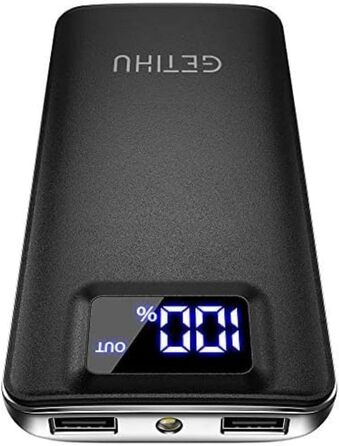 Зовнішні акумулятори для мобільних телефонів GETIHU Power Bank 10000mAh, 3A виходи (USB C In&Out), тонка і швидка зарядка зі світлодіодним дисплеєм і ліхтариком Power Bank для iPhone 15 14 13 12 Pro Max Samsung Huawei Airpods iPad Black