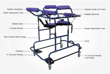 Допоміжний засіб для ходьби для людей похилого віку, багатофункціональна підставка для ходьби для тренування нижніх кінцівок, регульована висота та ширина, допоміжний засіб для ходьби для дорослих з інсультом, геміплегією, суглобом N