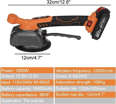 Машина для вирівнювання плитки підлоговий електроінструмент 2 шт. літієва батарея настінна плитка вібраційний рівень інструментів (чорний battery) A Black battery, 8. 8V 10000R / MIN