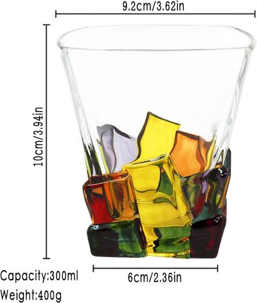 Унікальний розписаний вручну безніжковий коктейльний келих кольоровий кришталевий келих у смужку для віскі, бурбону, лікеру для любителів віскі (Барвистий вінтажний келих зі смугастими кубиками льоду)