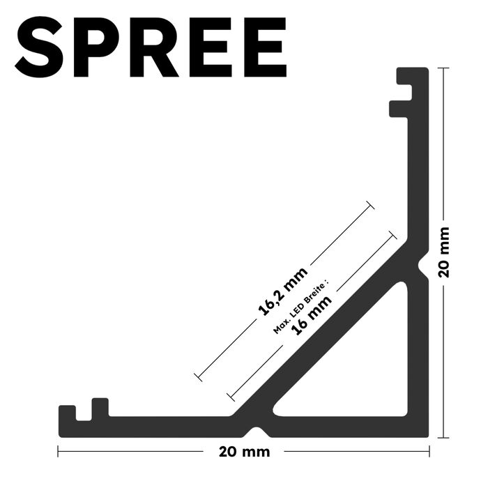 Алюміній - світлодіодний алюмінієвий профіль чорний - 200 см - кутовий профіль - опалова кришка з аксесуарами - для світлодіодної стрічки 16 мм - сумісна з Philips Hue - Spree Spree Black 200 Opal