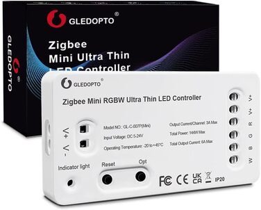 Контролер світлодіодної стрічки GLEDOPTO ZIGBEE3.02.4G Mini RGB RGB Контролер світлової стрічки DC5-12-24V Голосове керування за допомогою програми Сумісний з Tuya SmartThings Storeo Echo Plus