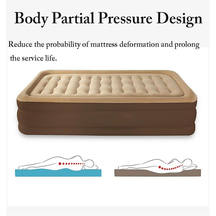 Надувне двоспальне ліжко зі спинкою та отвором для чашки, приємна до шкіри тканина, для внутрішнього та зовнішнього використання, універсальна надувна подушка (коричнева)