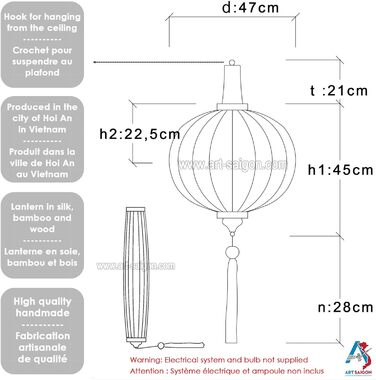 Ліхтар азіатський Hoi an Silk білий R Ø 47 см Майстерність з В'єтнаму (REF. R40-B)