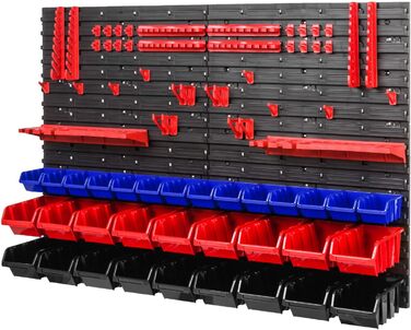 Стелаж для майстерні PAFEN - 1152 x 780 мм - Настінна полиця з ящиками для штабелювання Тримач для інструментів - Стійка для жолоба Настінні плити Extra Strong (синій/червоний/чорний)