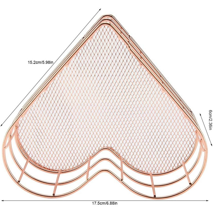 Кошик у формі серця, кошик для зберігання Залізний кошик для зберігання у формі серця Домашні офісні кошики для зберігання Серце у формі серця для офісу, спальні, ванної кімнати, кухні (рожеве золото)