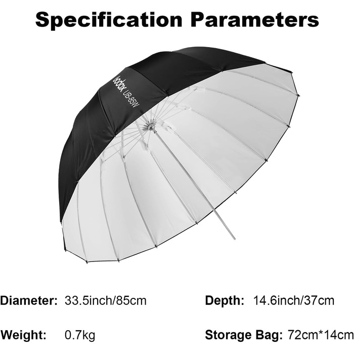 Світловідбиваюча параболічна парасолька, 85 см, чорний/білий, фотопарасолька з сумкою для перенесення, портативний для студійної зйомки Vedio, спалах Speedlite, 85W