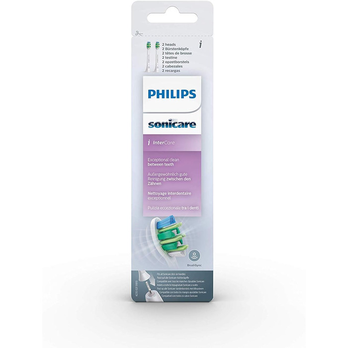 Оригінальна щітка Philips Sonicare InterCare HX9002/10, до 7 разів більше видалення нальоту, RFID-чіп, стандартна, упаковка з 2 шт. , біла 2 шт. и одинарна