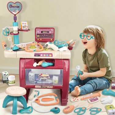 Набір для рольових ігор Doctor Play Set Медичні станції зі звуком та світлом, Набори для косплею зі стетоскопом термометром шприцом, медичні іграшки для дітей хлопчиків та дівчаток (25)