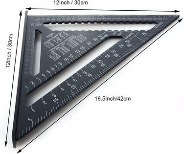 И Метрична трикутна лінійка, 17см і 30см, чорна трикутна лінійка, квадратний транспортир, алюмінієвий сплав, трикутна лінійка, макетний вимірювальний інструмент для інженерів, столярів, теслярів., 2 шт.
