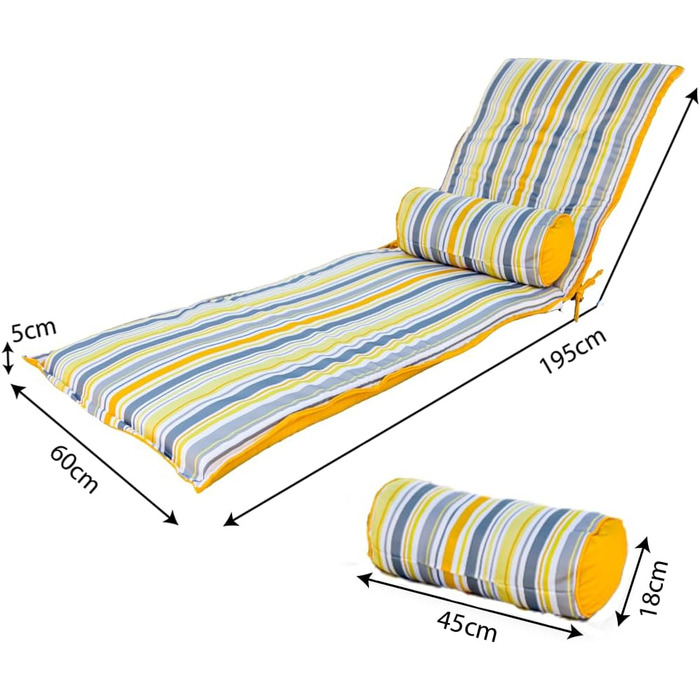 Подушки для шезлонга та шезлонга, 195/60 см 2 валики, стійкі до ультрафіолетового випромінювання та водонепроникні, мотив сонячних смуг 195 см x 60 см сонцезахисні смуги 2, 2