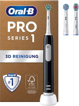 Електрична зубна щітка/електрична зубна щітка Oral-B Pro Series 1 Plus Edition, ПЛЮС 3 щітки, 3 режими чищення для догляду за зубами, упаковка, що підлягає переробці, дизайн від Braun, чорний