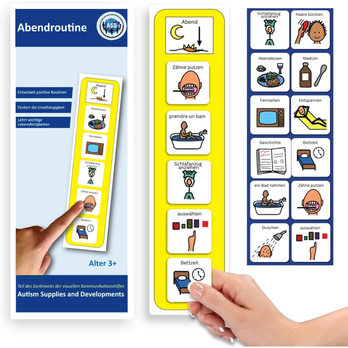 Вечірній режим для дітей з аутизмом/СДВГ - щоденник-планувальник для дітей з 12 картками - високоякісний довготривалий візуальний структурований кінець дня