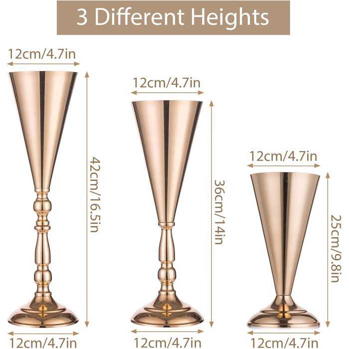 Набір з 2 високих металевих весільних прикрас для прийому, золота ваза для квітів, що стоїть, базова прикраса для вечірки, заходів, дня народження, урочистостей, золотий золотий центр 2