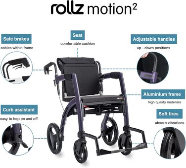 В 1 Rollator Walker Wheelchair Combo - Складне транспортне крісло - Rollator Wheelchair Combo - сучасний дизайн і максимальна підтримка (звичайна) звичайна Pebble White, 2.1 Pebble White - 2