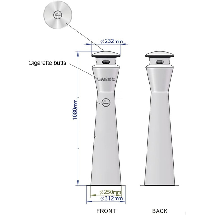 Стояча попільничка з урною з нержавіючої сталі Попільничка для зовнішнього використання Велика місткість комерційної урни Попільничка для сигарет на терасі Стовпчик для попільничок/Sier/108 * 25