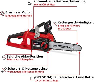 Акумуляторна бензопила Einhell FORTEXXA 18/30 Power X-Change (Li-Ion, 18 В, безщітковий двигун, полотно 30 см, макс. 4300 хв-1, без акумулятора та зарядного пристрою) без акумулятора та зарядного пристрою