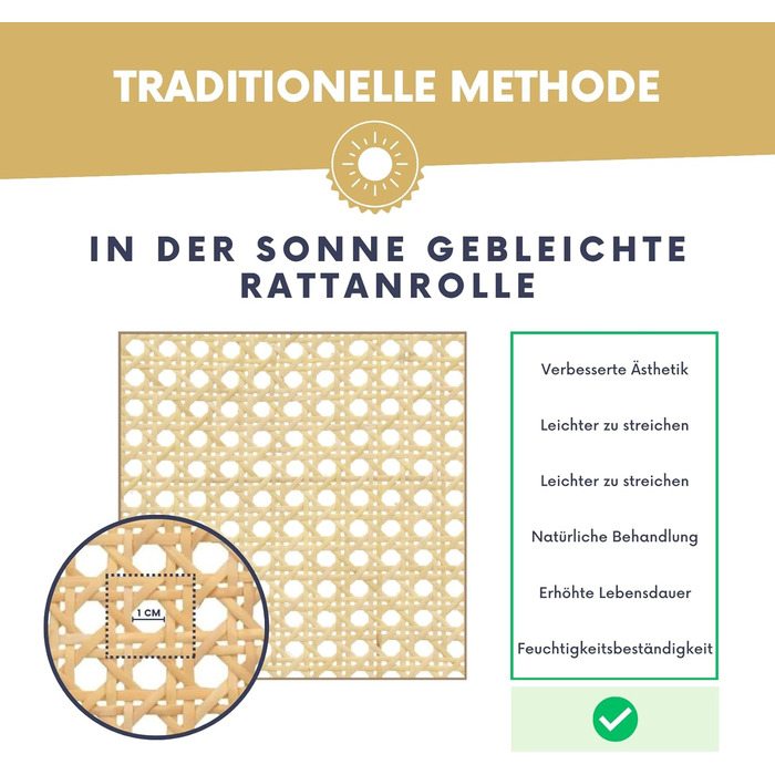 Плетений рулон для меблів, Плетений з натурального ротанга, Декор і плетіння кошиків, Традиційне французьке плетіння, для ОДНОГО естетичного та стійкого результату 40x100 см